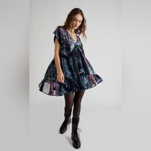 Free People Mended With Scarves Velvet Mini Dress Size Medium